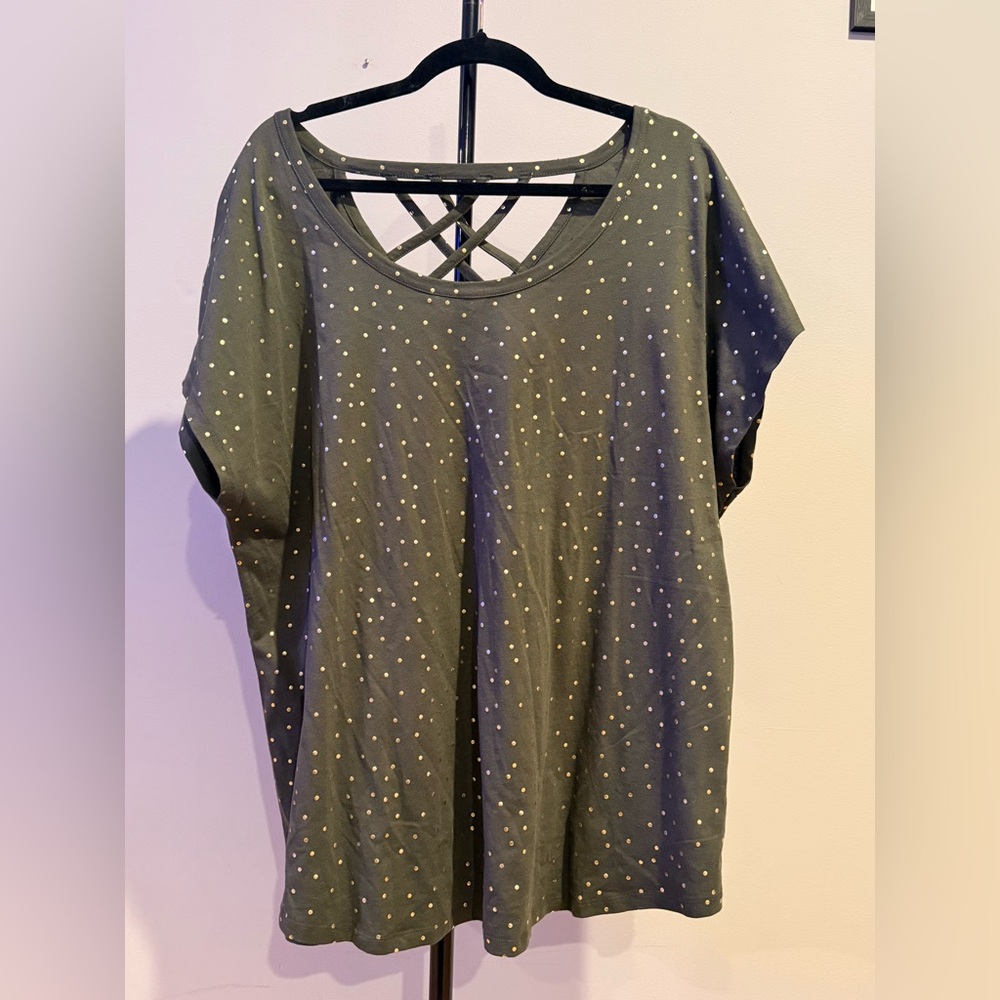 Lane Bryant Olive Polka Dot Top